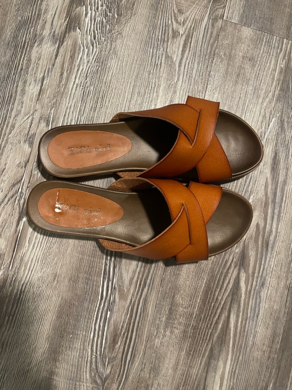 ZIGI girl Tan Cross-Strap Slide Sandals